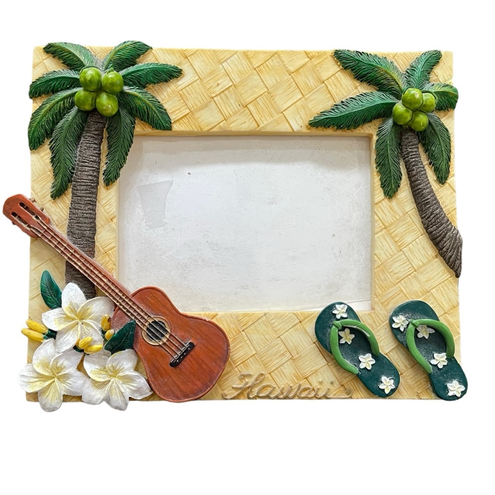 5 x 7 Hawaii Ukulele Photo Frame w/ Palm Trees Flip Flops - Picture 1 of 1